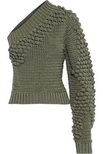 HELMUT LANG One-shoulder metallic textured-knit sweater