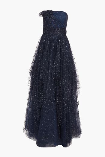 JENNY PACKHAM Strapless layered gathered embellished tulle gown