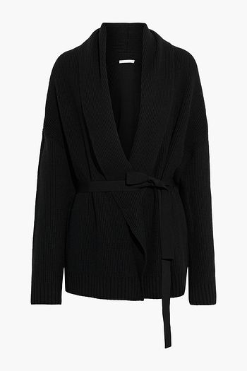 HELMUT LANG Belted ribbed-knit cardigan