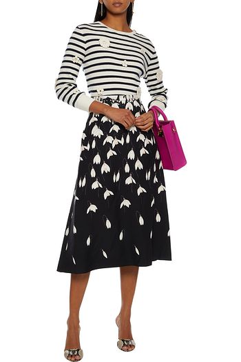 VALENTINO Floral-print crepe midi skirt