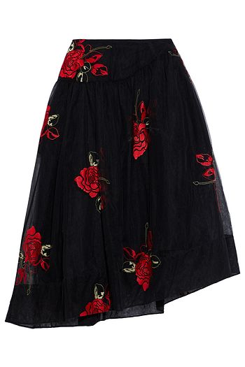 SIMONE ROCHA Asymmetric embroidered tulle midi skirt