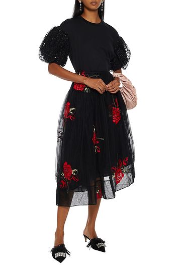 SIMONE ROCHA Asymmetric embroidered tulle midi skirt