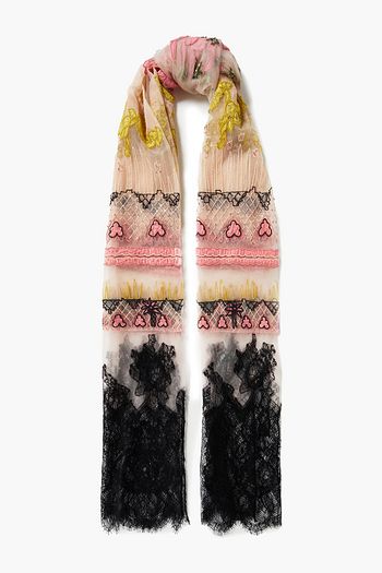 VALENTINO Bead-embellished lace and tulle scarf