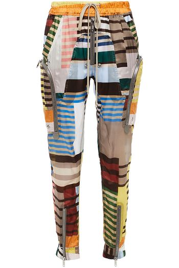 RICK OWENS Patchwork-effect printed cupro-shell track pants