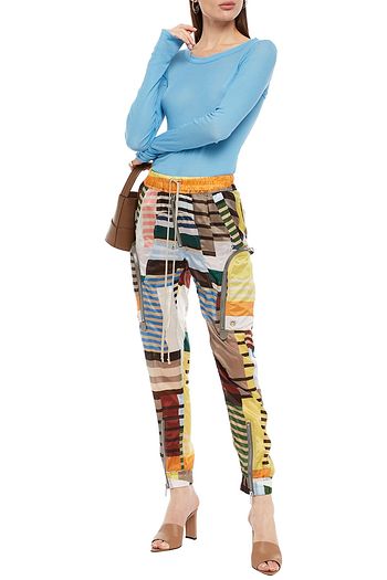 RICK OWENS Patchwork-effect printed cupro-shell track pants