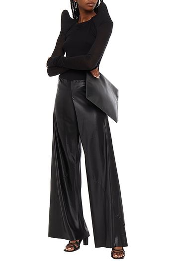 RICK OWENS Ribbed knit-paneled satin wide-leg pants