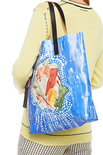 MARNI Leather-trimmed printed coated-PVC tote