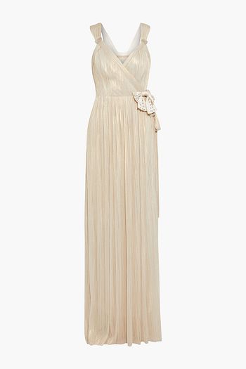 MARIA LUCIA HOHAN Kory bow-embellished metallic plissé silk-tulle wrap gown