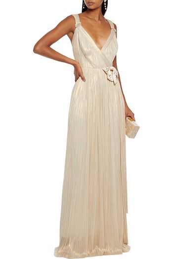 MARIA LUCIA HOHAN Kory bow-embellished metallic plissé silk-tulle wrap gown
