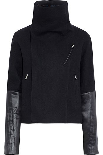 RICK OWENS Jumbo satin-paneled cotton and wool-blend felt biker jacket