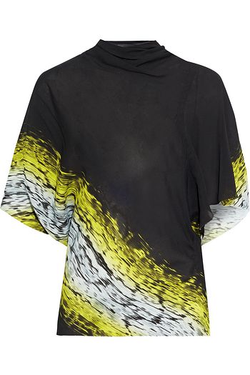 RICK OWENS Seb asymmetric draped printed crepe de chine top