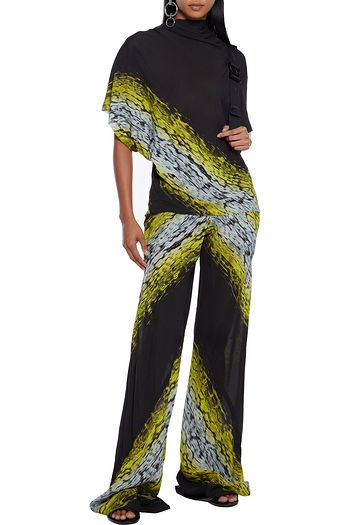 RICK OWENS Seb asymmetric draped printed crepe de chine top