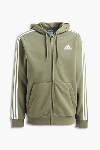 ADIDAS Striped cotton-blend fleece zip-up hoodie
