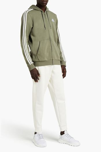 ADIDAS Striped cotton-blend fleece zip-up hoodie