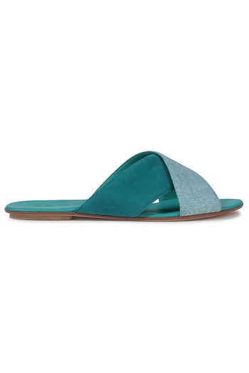 LORO PIANA Suede-paneled silk and cashmere-blend slides