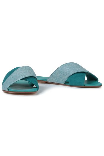 LORO PIANA Suede-paneled silk and cashmere-blend slides