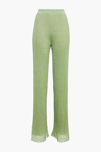 M MISSONI Scalloped metallic ribbed-knit wide-leg pants
