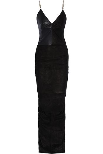 RICK OWENS Leather-paneled coated woven gown