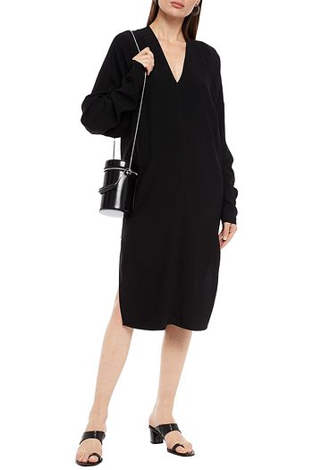 RICK OWENS Draped crepe de chine midi dress