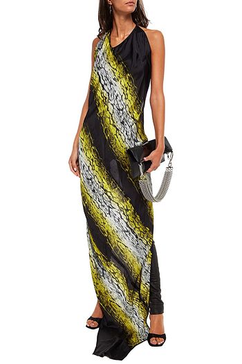 RICK OWENS Printed crepe de chine halterneck maxi dress