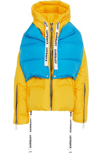 KHRISJOY Zweifarbige Daunenjacke aus gestepptem Shell mit Kapuze und Reißverschlussdetails