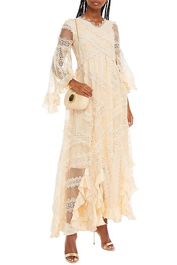 ZIMMERMANN Charm Star asymmetric guipure lace and silk-organza maxi dress