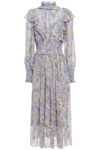 ZIMMERMANN Bedrucktes Midikleid aus Georgette mit Rüschenbesatz