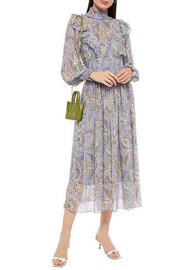 ZIMMERMANN Bedrucktes Midikleid aus Georgette mit Rüschenbesatz