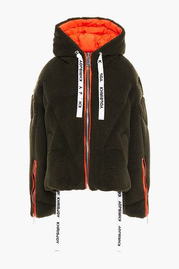 KHRISJOY Quilted printed faux shearling down hooded jacket