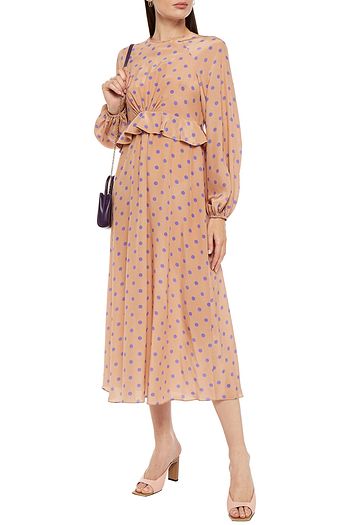 ZIMMERMANN Gerafftes Midikleid aus Crêpe de Chine aus Seide mit Polka-Dots