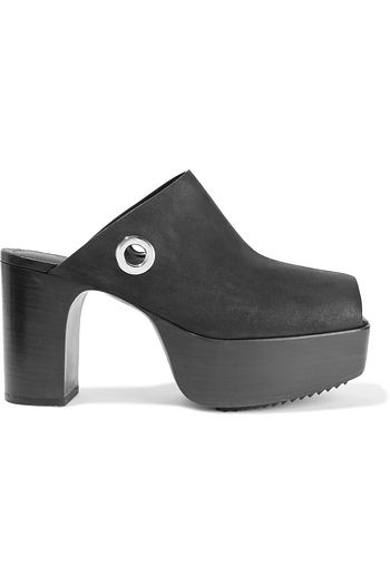 RICK OWENS Eyelet-embellished distressed leather platform mules