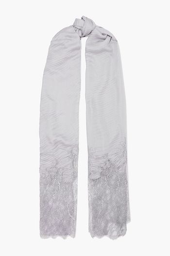 VALENTINO Metallic lace-paneled modal, wool, silk and cashmere-blend scarf