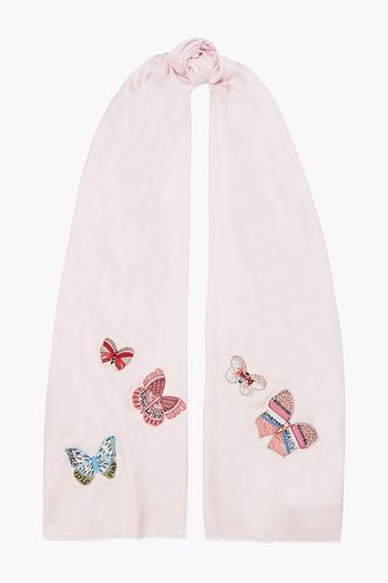 VALENTINO Frayed appliquéd silk scarf