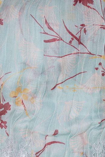 VALENTINO Lace-paneled plissé floral-print cashmere and silk-blend scarf