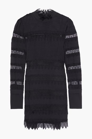 FRAME Nora lace-trimmed pintucked silk-chiffon mini dress