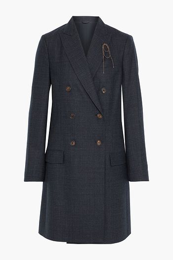 BRUNELLO CUCINELLI Double-breasted bead-embellished wool-blend coat