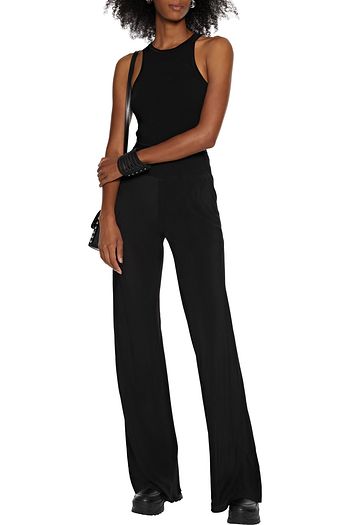 RICK OWENS Ribbed knit-paneled crepe wide-leg pants
