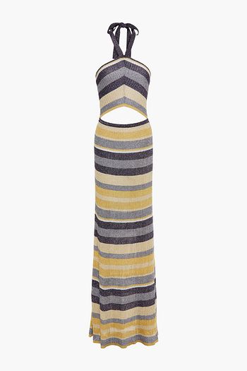 M MISSONI Metallic striped crochet-knit halterneck maxi dress