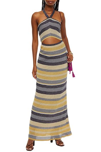 M MISSONI Metallic striped crochet-knit halterneck maxi dress