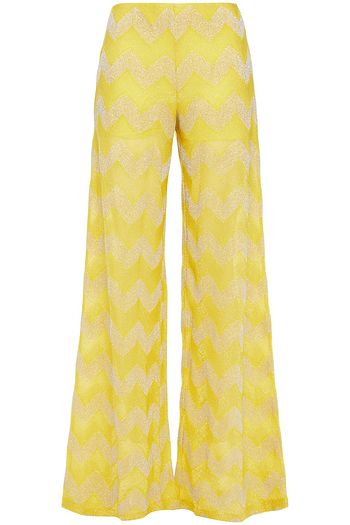 M MISSONI Hose mit weitem Bein aus Häkelstrick in Metallic-Optik