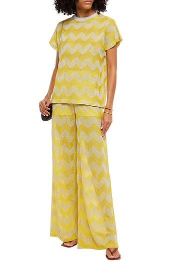 M MISSONI Hose mit weitem Bein aus Häkelstrick in Metallic-Optik
