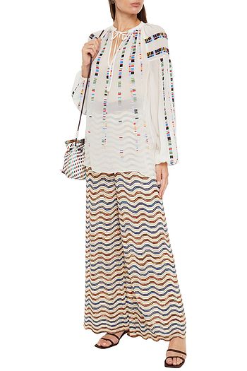 M MISSONI Embroidered gathered silk-crepon blouse