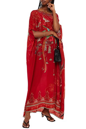 CAMILLA Crystal-embellished printed silk crepe de chine kaftan
