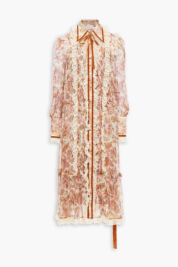 ZIMMERMANN Lace-trimmed printed silk-chiffon midi dress