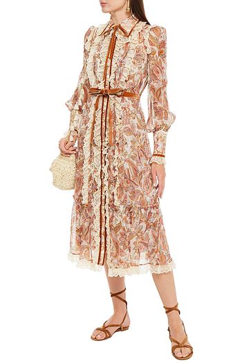 ZIMMERMANN Lace-trimmed printed silk-chiffon midi dress