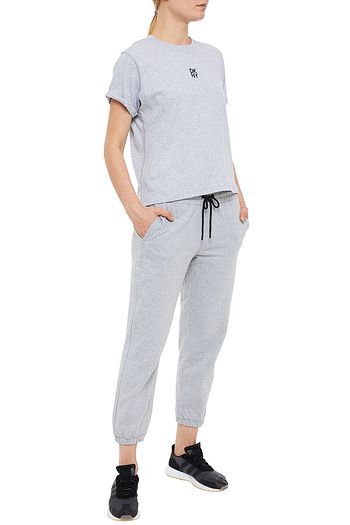 DKNY Embellished mélange French cotton-terry track pants