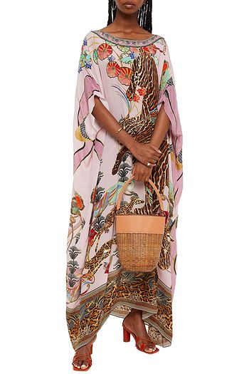 CAMILLA Crystal-embellished printed silk crepe de chine kaftan