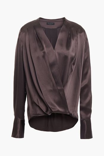 RAG & BONE Wrap-effect pleated silk-charmeuse blouse