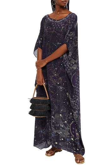 CAMILLA Crystal-embellished printed silk crepe de chine kaftan