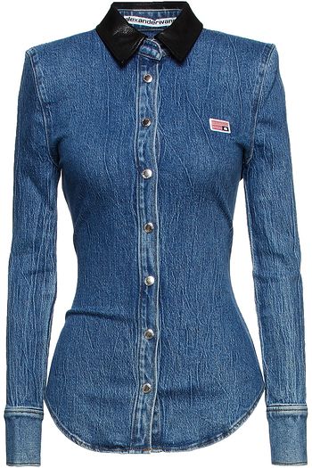 ALEXANDER WANG Leather-trimmed denim shirt